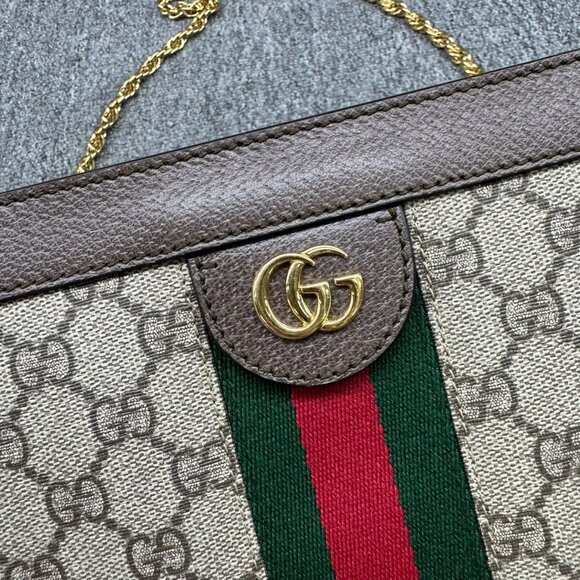 Gucci Ophidia Chain Brown Small Canvas Shoulder Bag 899-081425 - Picture 4 of 13